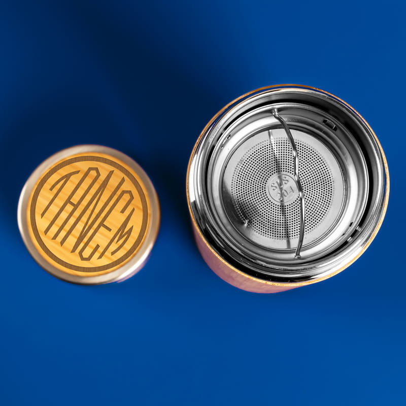 Arkadaşa Hediye Monogram Logolu Filtreli Kapsül Bambu Termos