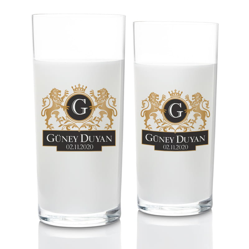 Aslan Armalı İsme Özel 2li Rakı Kadehi Karaf Seti