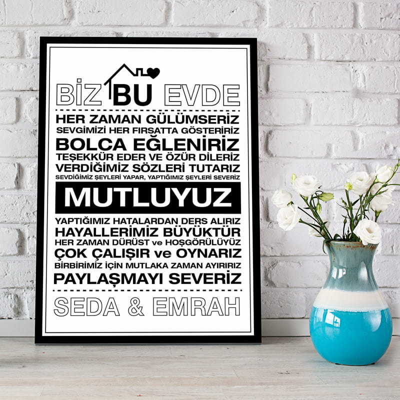 Bu Evde Mottolu Ev Dekorasyonu Kişiye Özel 30x40 Kanvas Tablo