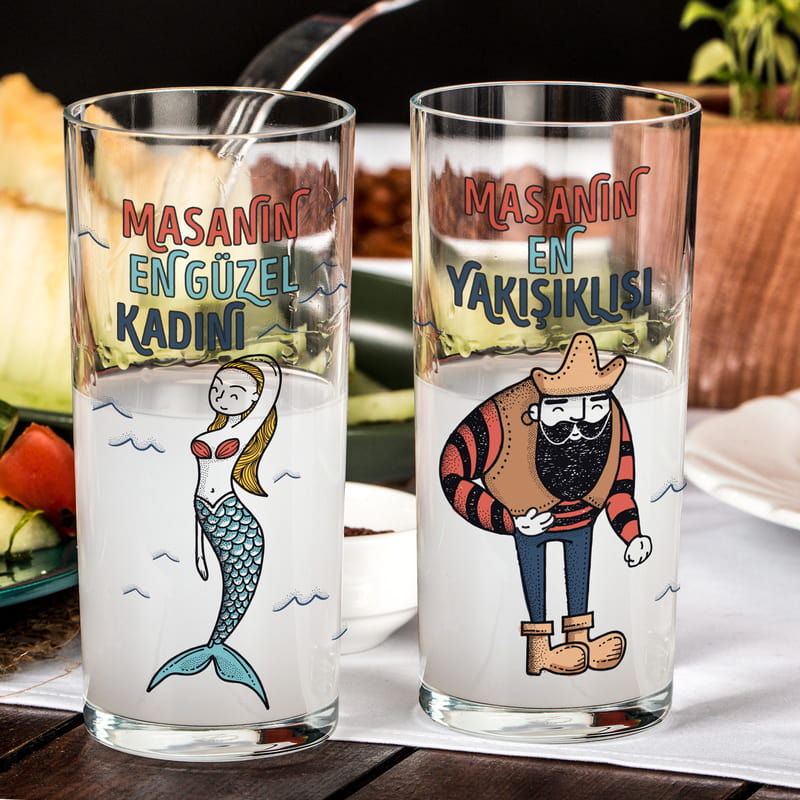 Çiftlere Hediye Esprili 2li Rakı Kadehi Karaf Seti