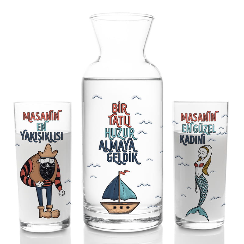 Çiftlere Hediye Esprili 2li Rakı Kadehi Karaf Seti