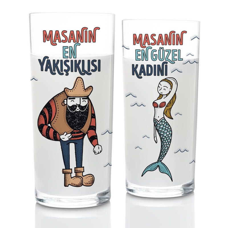 Çiftlere Hediye Esprili 2li Rakı Kadehi Karaf Seti