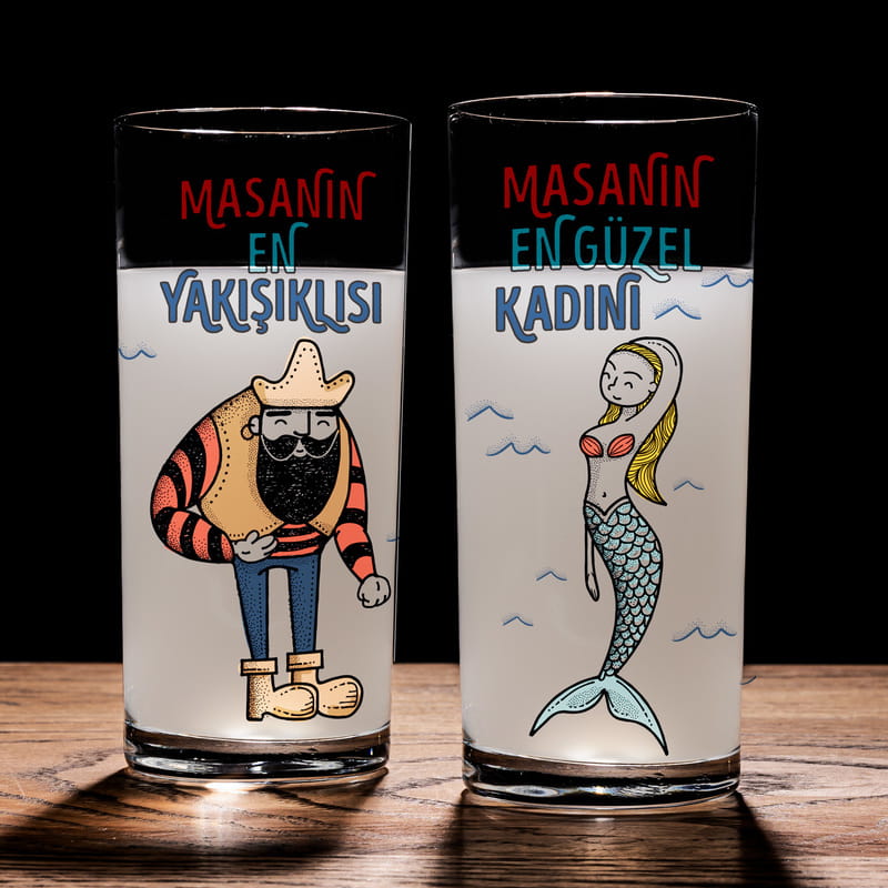 Çiftlere Hediye Esprili 2li Rakı Kadehi Karaf Seti