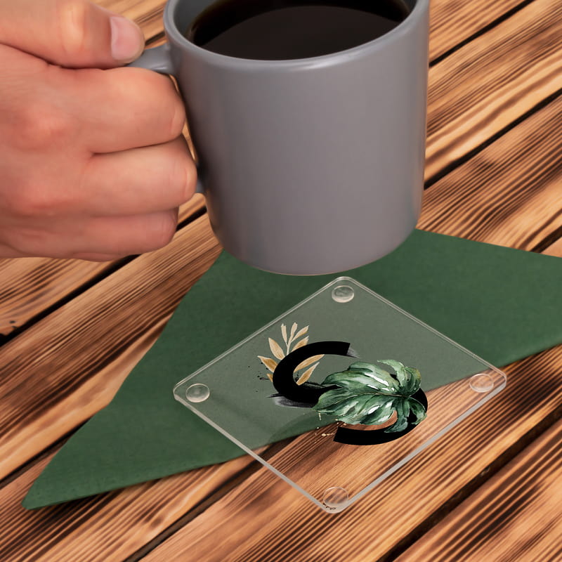 Dekoratif Baş Harf Yazılı Kişiye Özel Akrilik Bardak Altlığı Seti