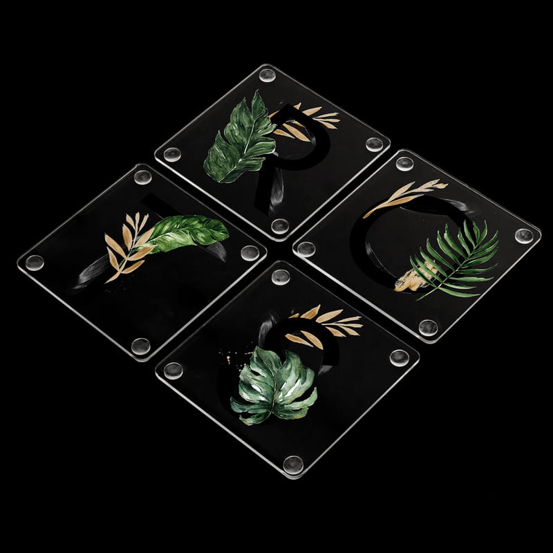 Dekoratif Baş Harf Yazılı Kişiye Özel Akrilik Bardak Altlığı Seti