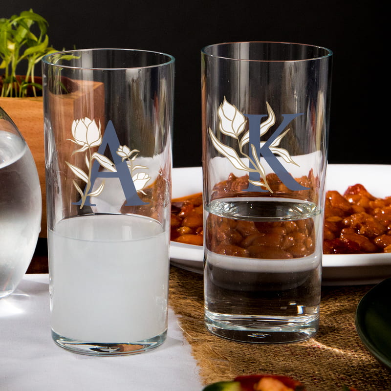Dekoratif Baş Harf Yazılı Kişiye Özel Baskılı Rakı Kadehi Seti