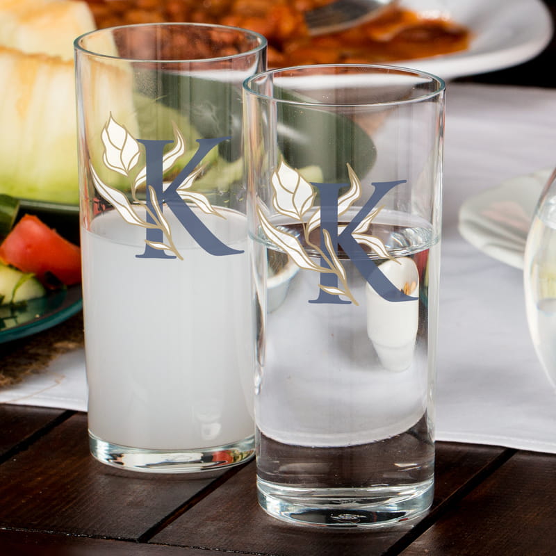 Dekoratif Baş Harf Yazılı Kişiye Özel Baskılı Rakı Kadehi Seti