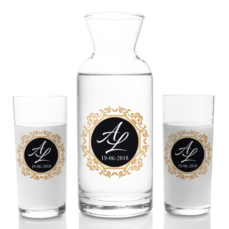 Eşe Hediye Harf Yazılı 2li Rakı Kadehi Karaf Seti