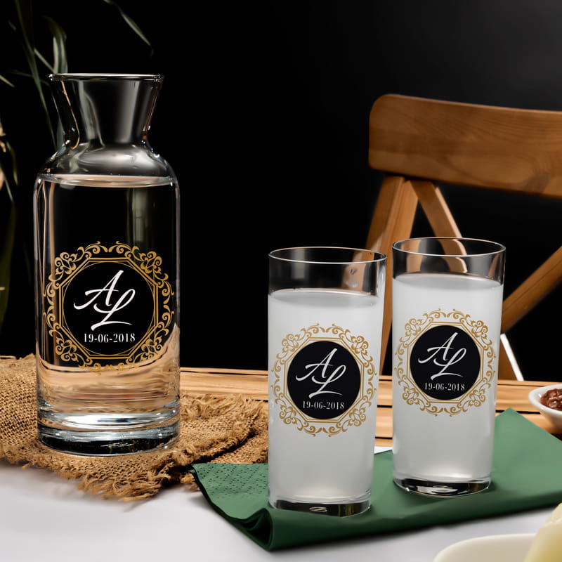 Eşe Hediye Harf Yazılı 2li Rakı Kadehi Karaf Seti