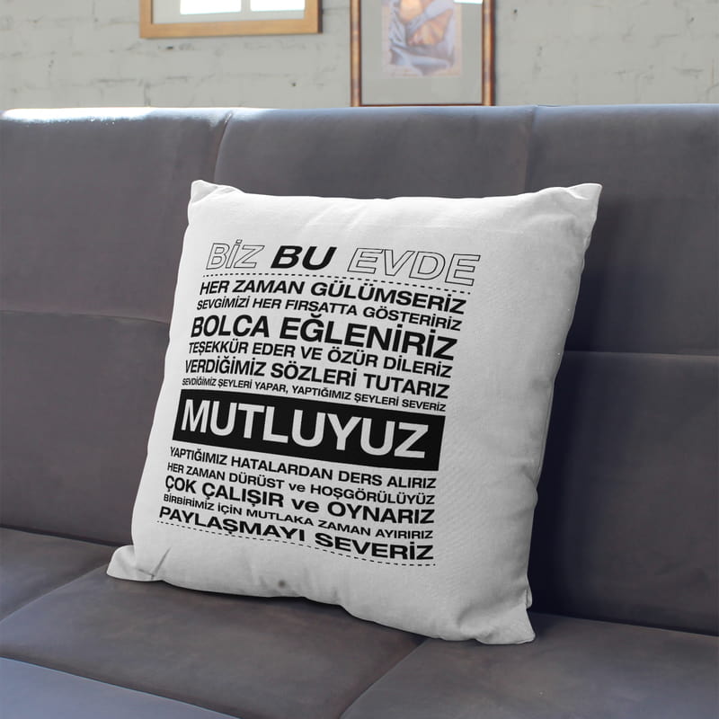 Ev Hediyesi Bu Evde Mottolu Dekoratif Baskılı Yastık Hediye Sepeti