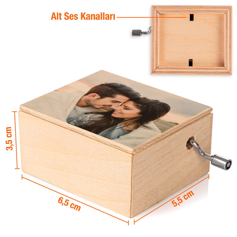 Fotoğraf Baskılı Kişiye Özel Ahşap Müzik Kutusu