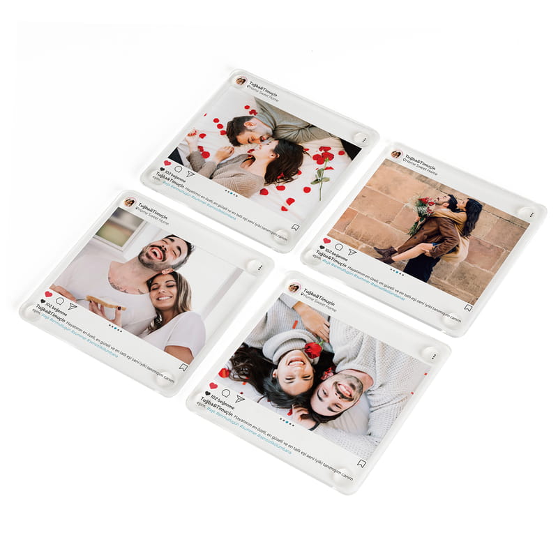 Fotoğraflı Sosyal Medya Tasarımlı Hatıralık Bardak Altlığı Seti