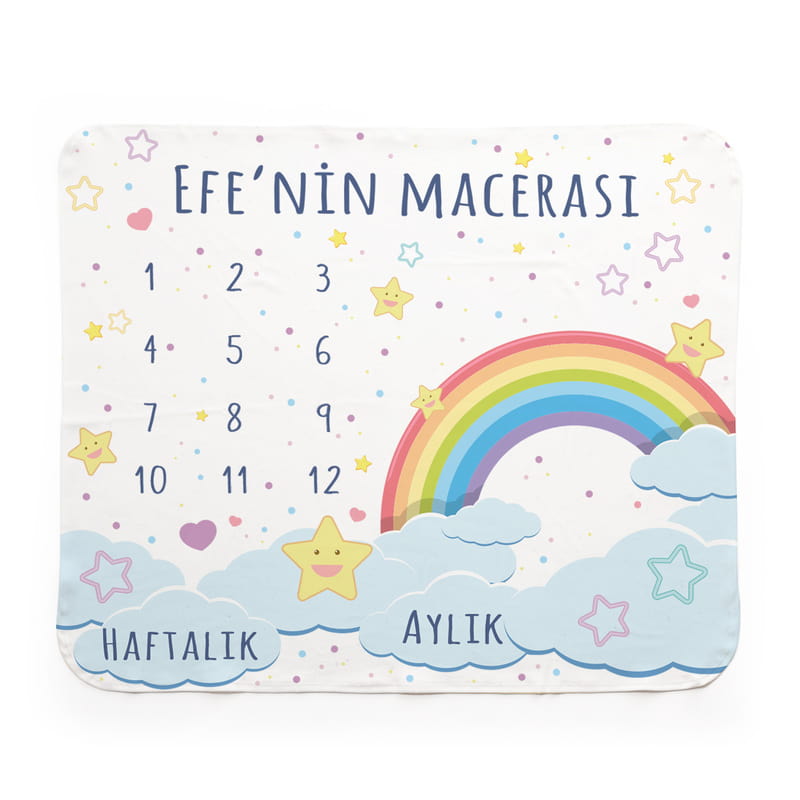 Gökkuşağı Yeni Doğan Bebek Hediyesi Aylık | Haftalık Fotoğraf Battaniyesi