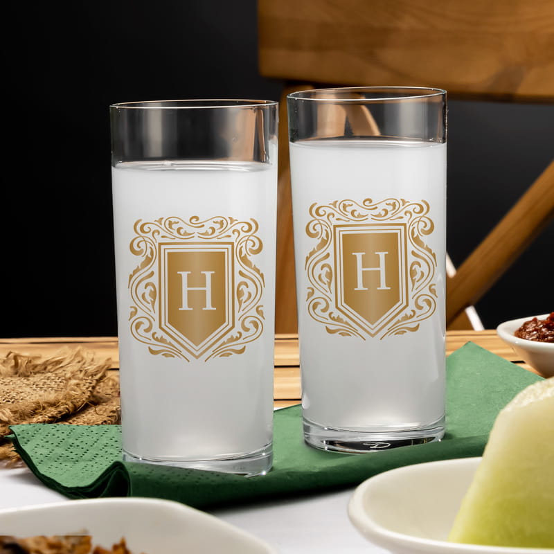 Gold Tasarımlı İsim Yazılı 2li Rakı Kadehi Karaf Seti