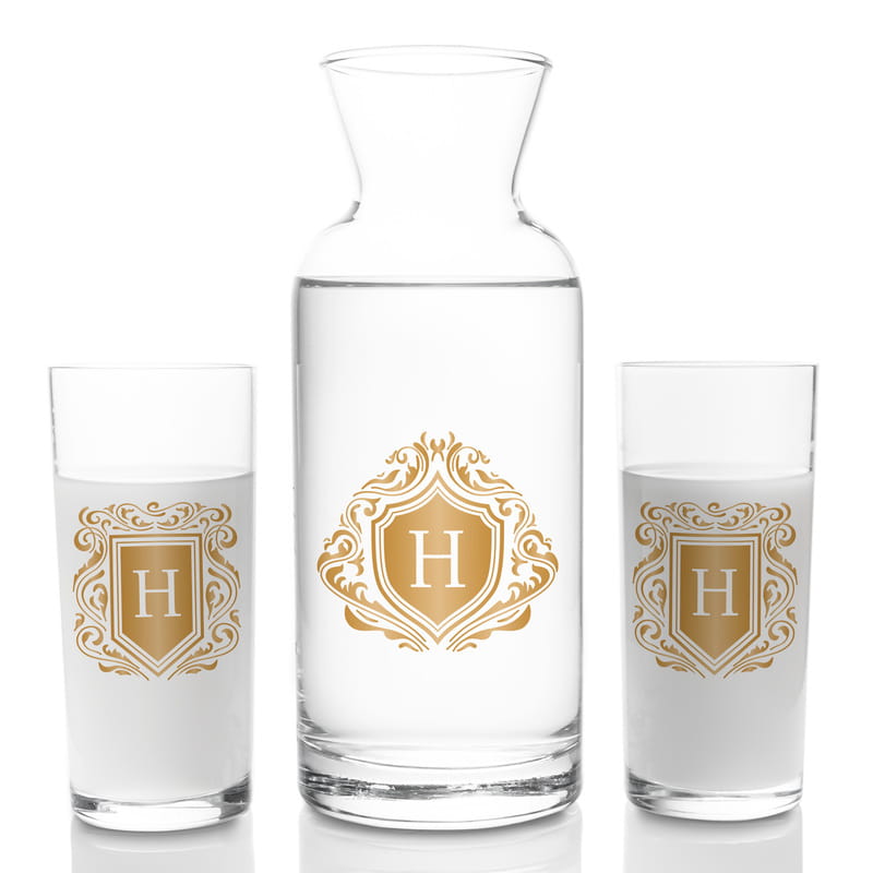Gold Tasarımlı İsim Yazılı 2li Rakı Kadehi Karaf Seti