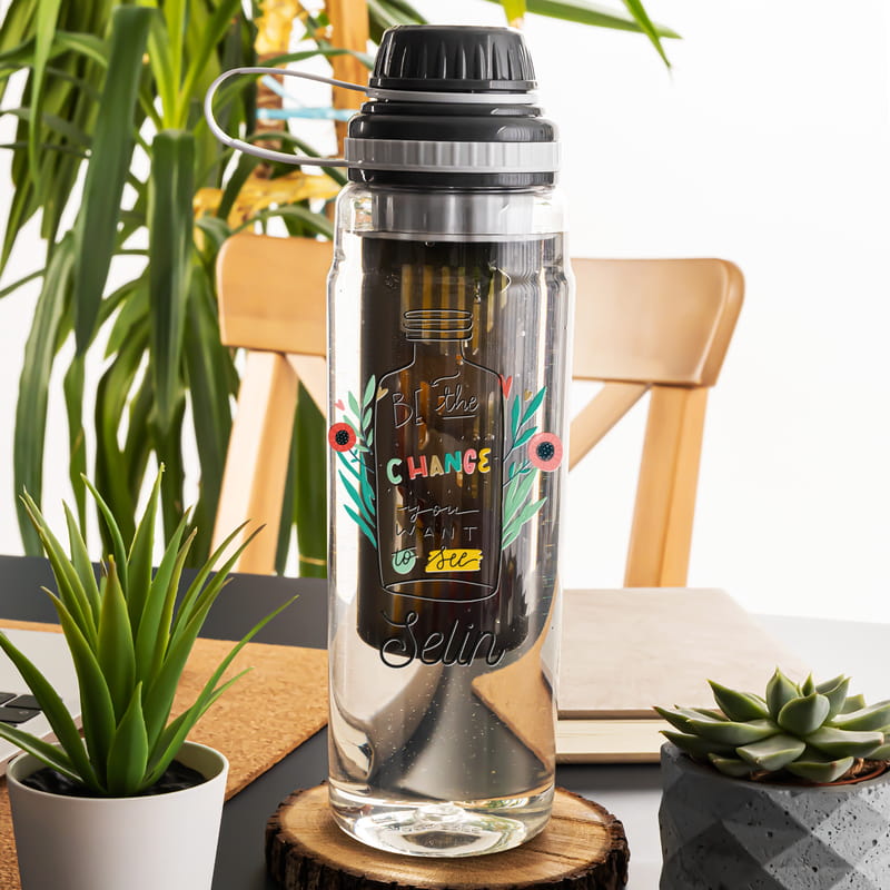 Görmek İstediğin Değişim Ol Mottolu Detoks Süzgeçli Matara