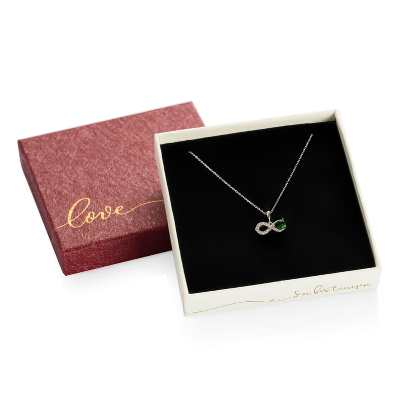 Gümüş Zümrüt Taşlı Sonsuzluk Kolye
