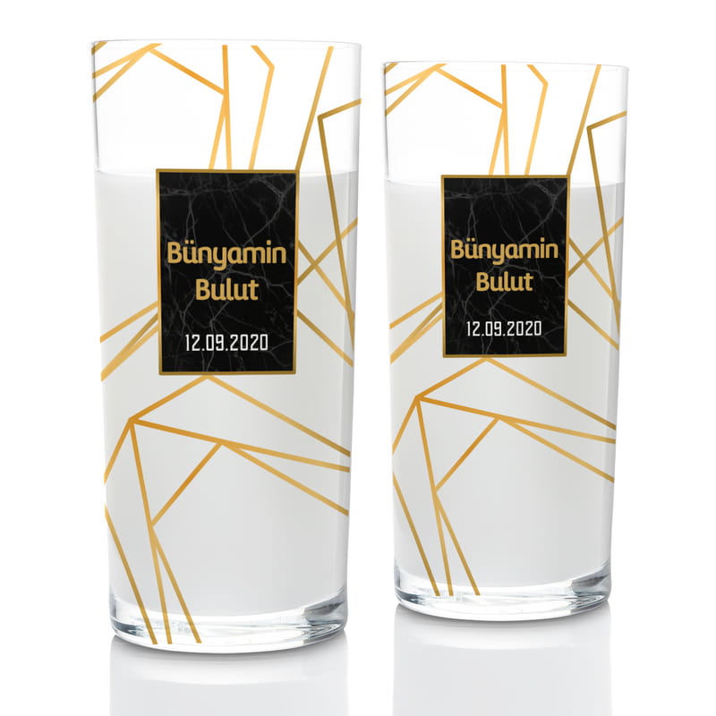 İsim ve Tarih Yazılı Modern Tasarımlı 2li Rakı Kadehi Karaf Seti