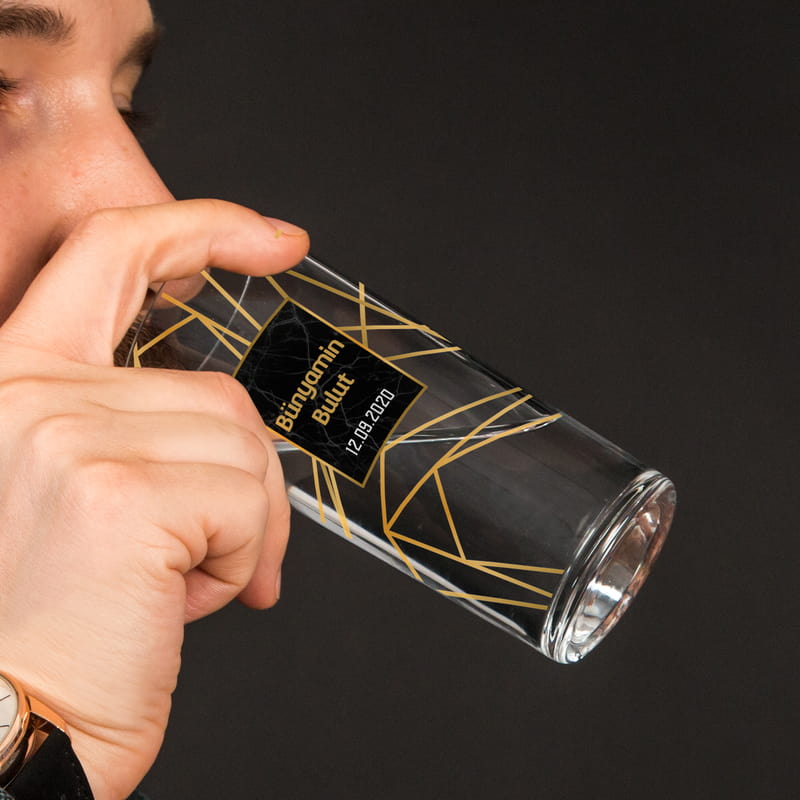 İsim ve Tarih Yazılı Modern Tasarımlı 2li Rakı Kadehi Karaf Seti