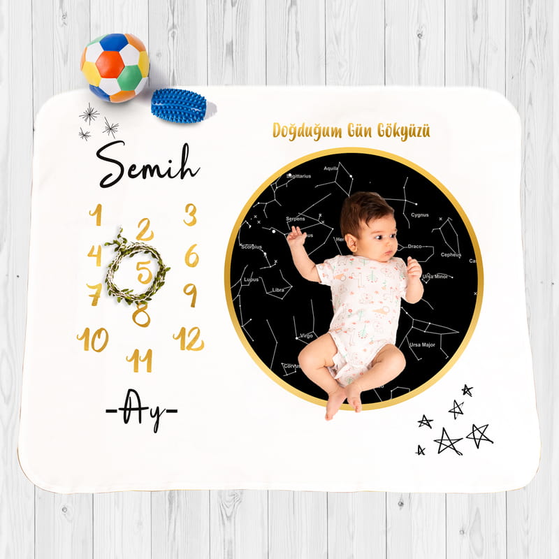 İsme Özel Bebeğinizin Doğduğu Gün Yıldız Haritası Baskılı Battaniye