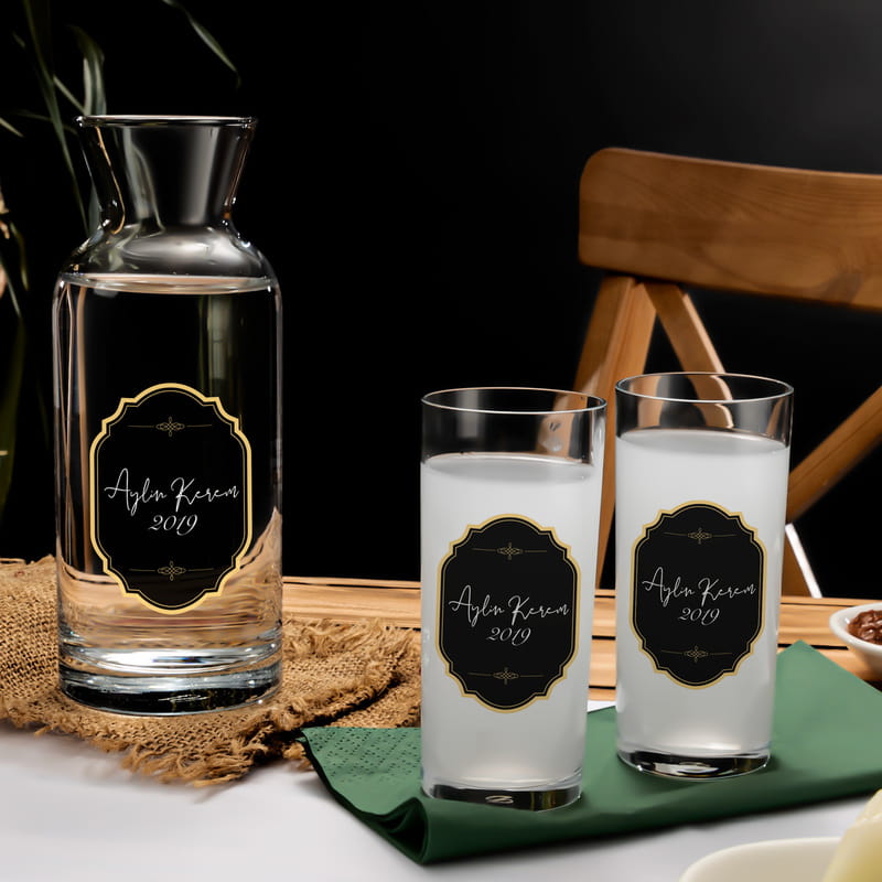İsme Özel İmza Tasarımlı Rakı Kadehi Karaf Seti