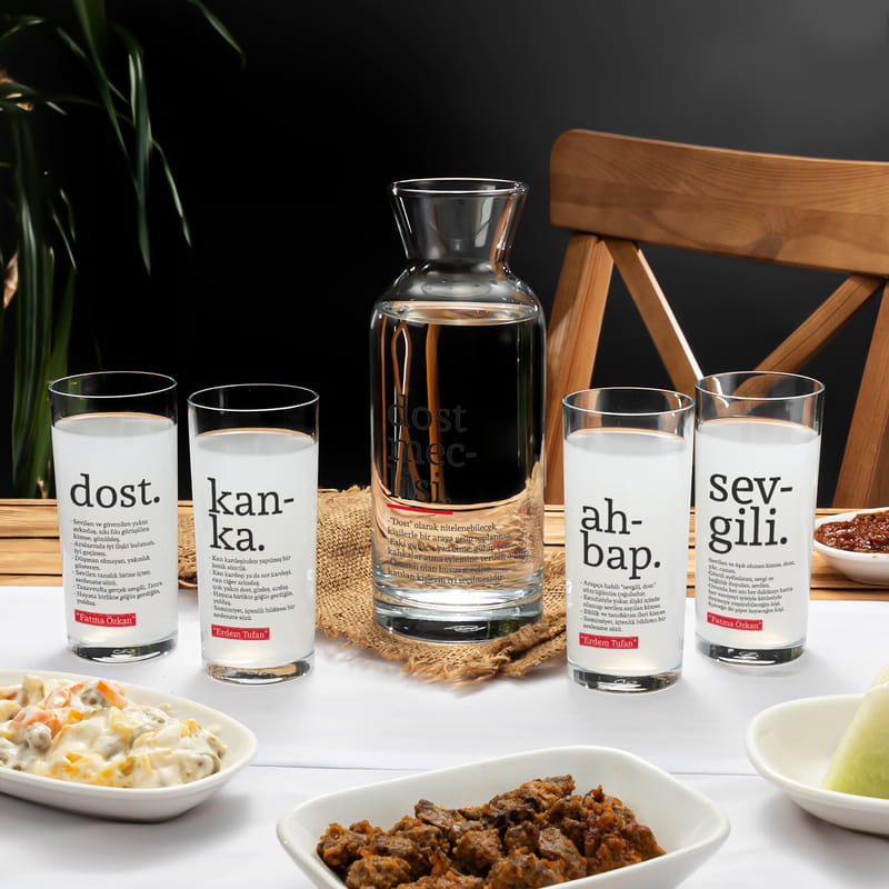 İsme Özel Sözlük Serisi Kelime Anlamı 6'lı Rakı Kadehi ve Karaf Seti