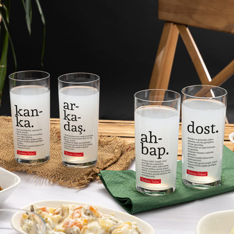 İsme Özel Sözlük Serisi Kelime Anlamı 6'lı Rakı Kadehi ve Karaf Seti