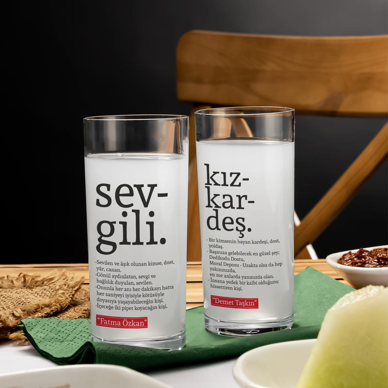 İsme Özel Sözlük Serisi Kelime Anlamı 6'lı Rakı Kadehi ve Karaf Seti