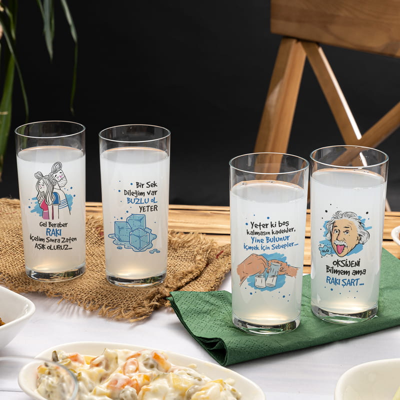 Kalabalık Sofralara Esprili 6+1 Rakı Kadehi & Karaf Seti