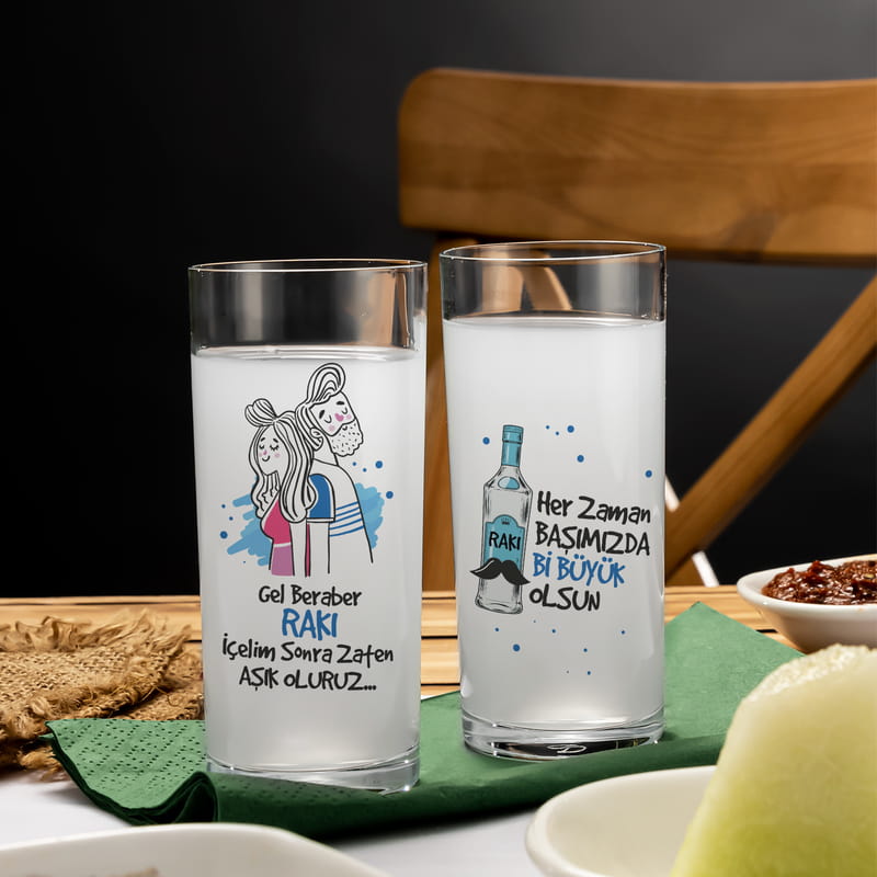 Kalabalık Sofralara Esprili 6+1 Rakı Kadehi & Karaf Seti