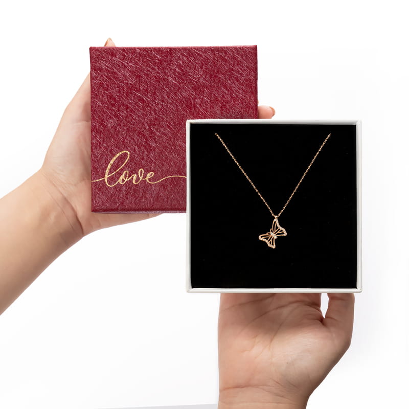 Kelebek Tasarımlı Zirkon Taşlı Rose Kaplama Gümüş Kolye