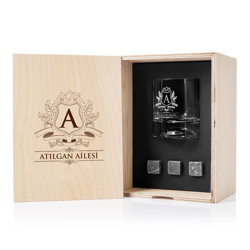 Kişiye Özel Ev Hediyesi Ahşap Kutulu Viski Kadeh Seti