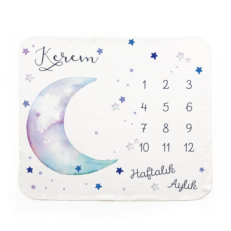 Mavi Ay'a Yolculuk Aylık | Haftalık Bebek Hediyesi Çekim Battaniyesi