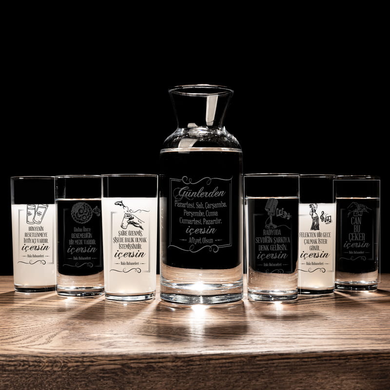 Rakı Bahaneleri Esprili 6'lı Rakı Kadehi & Karaf Seti
