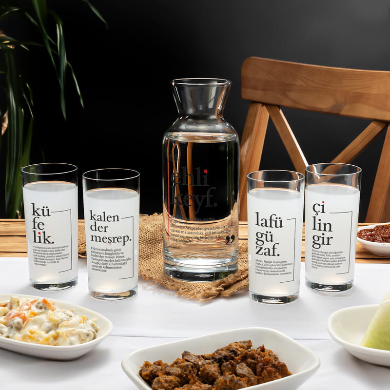 Rakı Kültürü Sözlüğü Tasarımlı 6'lı Rakı Kadehi Seti