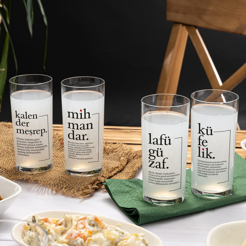 Rakı Kültürü Sözlüğü Tasarımlı 6'lı Rakı Kadehi Seti