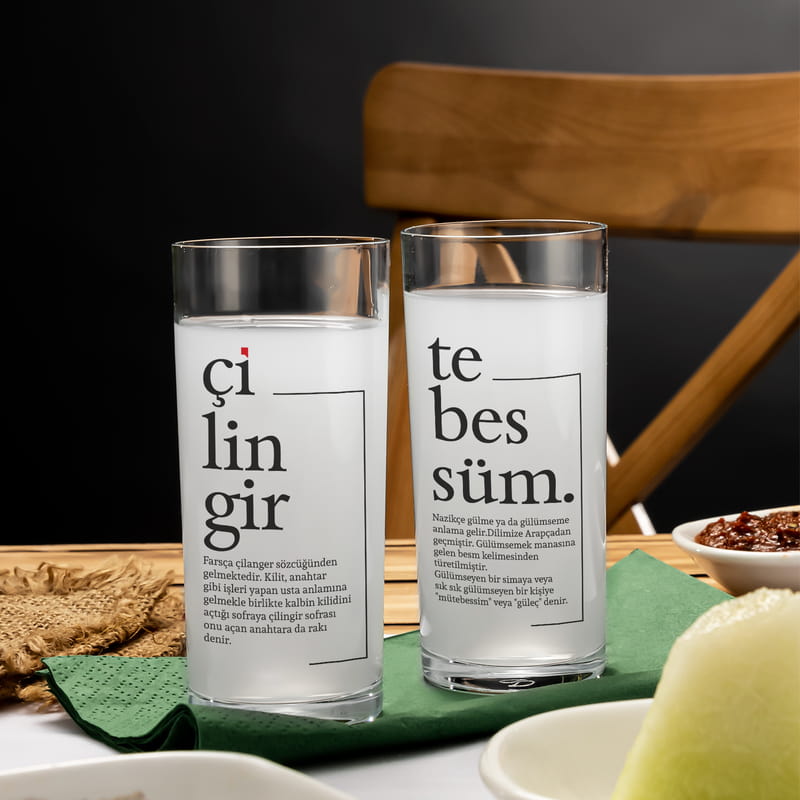 Rakı Kültürü Sözlüğü Tasarımlı 6'lı Rakı Kadehi Seti