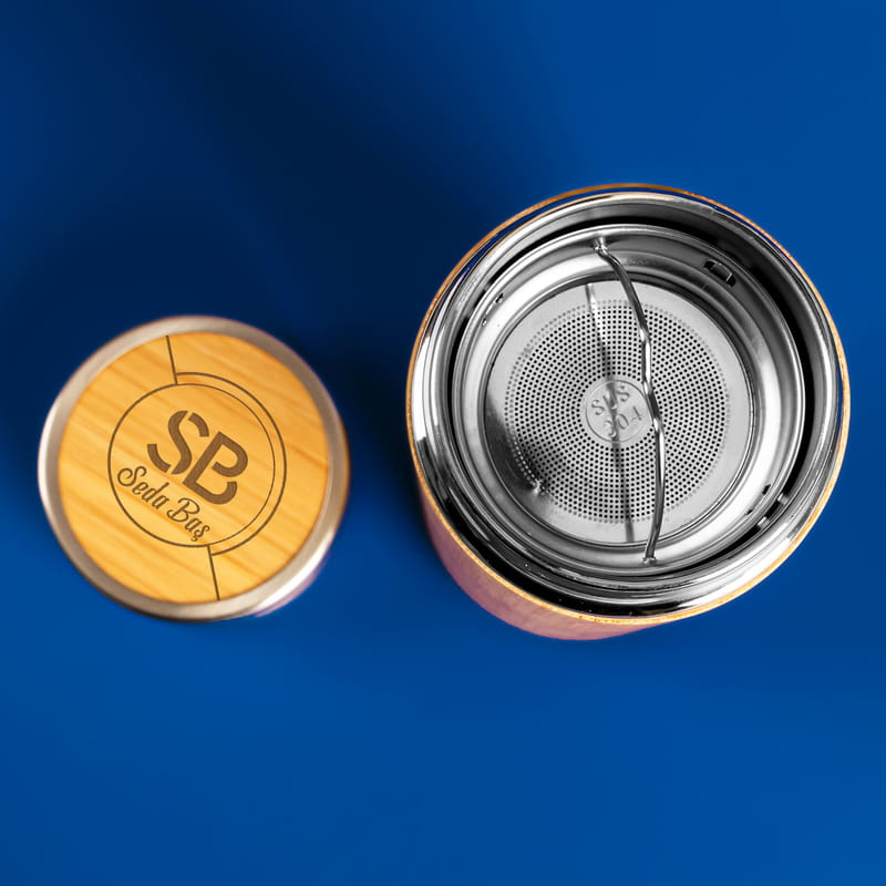 Retro Tasarımlı Kişiye Özel Filtreli Kapsül Bambu Termos