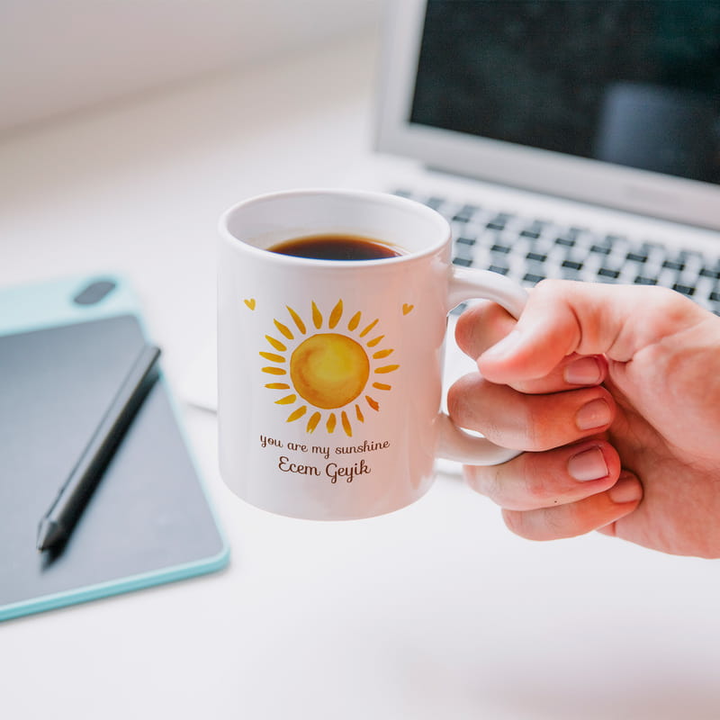 Sen Benim Güneşimsin Tasarımlı İsme Özel Porselen Kahve Kupası
