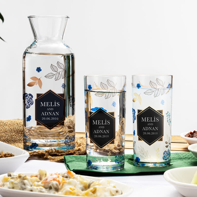 Sevgiliye Hediye Dökülen Yapraklar Tasarımlı 2li Rakı Kadehi Karaf Seti