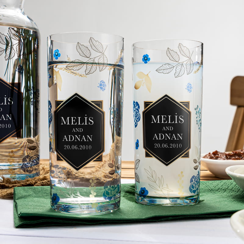 Sevgiliye Hediye Dökülen Yapraklar Tasarımlı 2li Rakı Kadehi Karaf Seti
