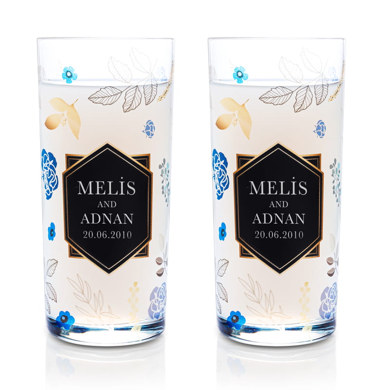 Sevgiliye Hediye Dökülen Yapraklar Tasarımlı 2li Rakı Kadehi Karaf Seti