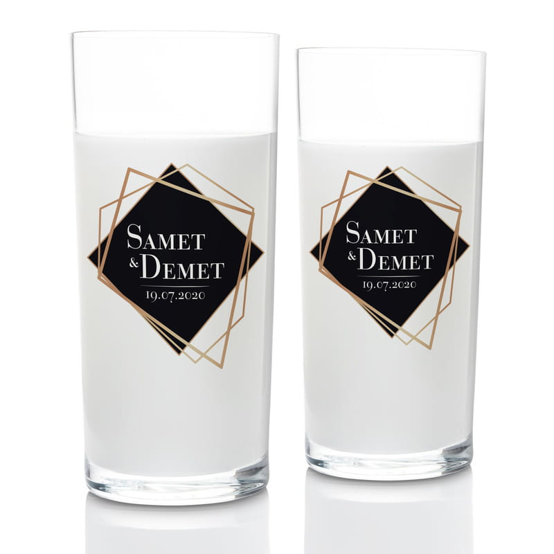 Sevgiliye Hediye Geometrik Tasarımlı 2li Rakı Kadehi Karaf Seti