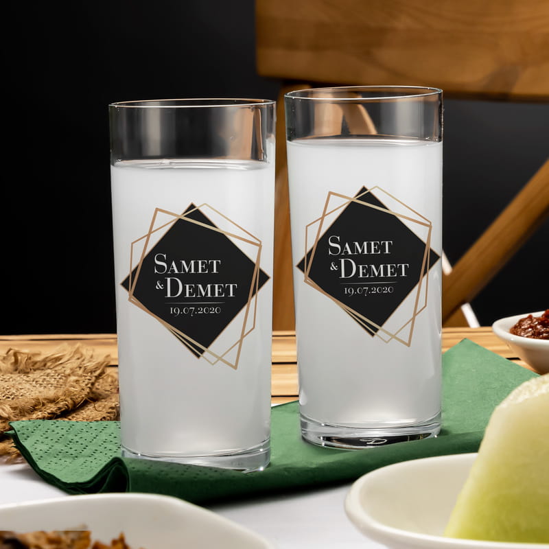 Sevgiliye Hediye Geometrik Tasarımlı 2li Rakı Kadehi Karaf Seti