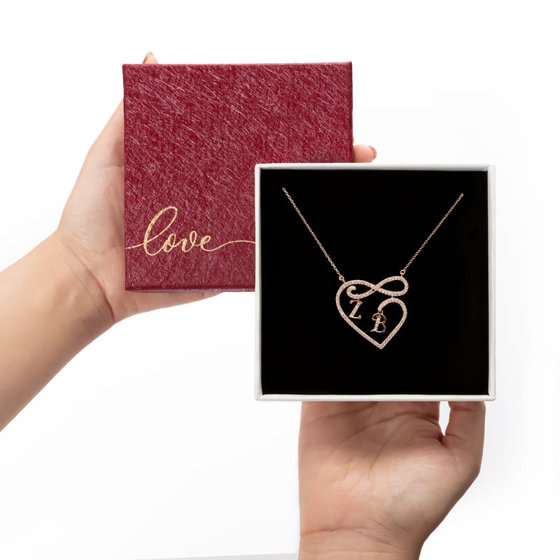 Sevgiliye Hediye Kişiye Özel Harfli Kalp Sonsuzluk Gümüş Kolye