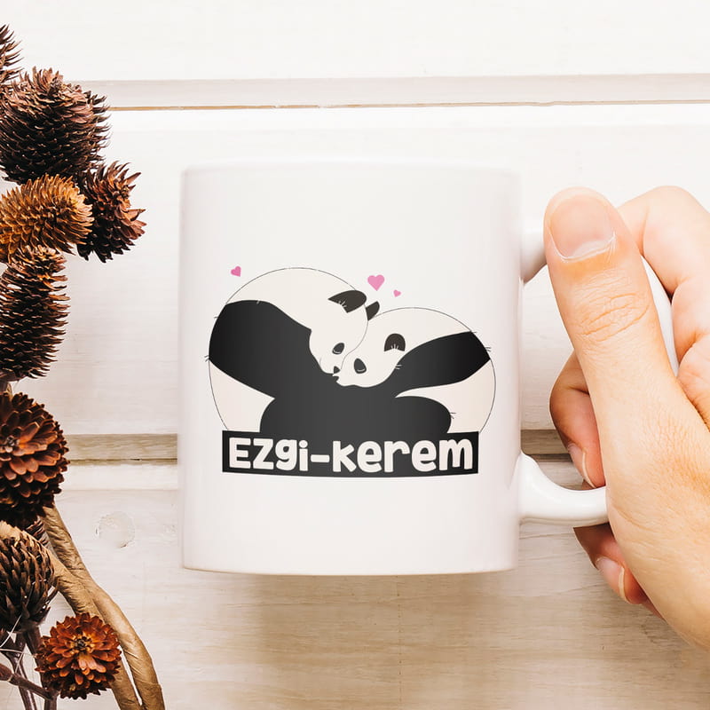 Sevgiliye Hediye Sarılan Aşık Pandalar Kahve Kupası Hediye Sepeti