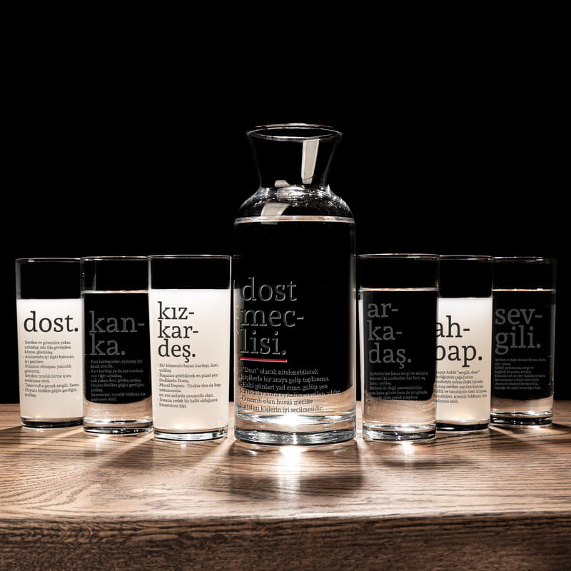 Sözlük Serisi Kelime Anlamı 6'lı Rakı Kadehi ve Karaf Seti