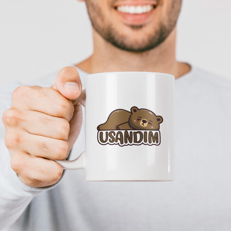 Usandım Mesajlı Sevimli Yorgun Ayı Hediye Porselen Kupa