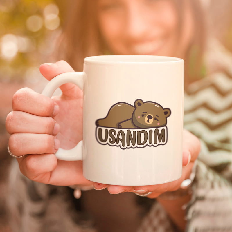 Usandım Mesajlı Sevimli Yorgun Ayı Hediye Porselen Kupa