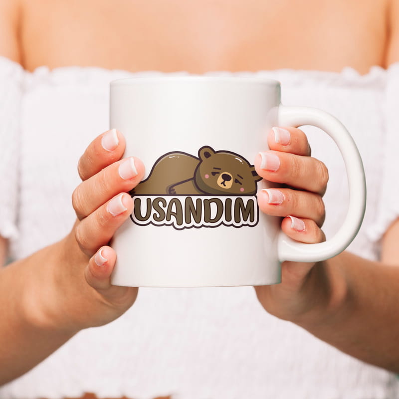 Usandım Mesajlı Sevimli Yorgun Ayı Hediye Porselen Kupa